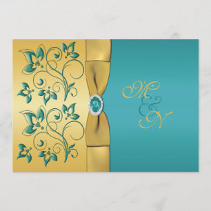 Einladung zum Hochzeitsauftakt mit Gold, Aquamarin