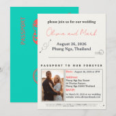 Einladung zum Hochzeitsausweis - Aquamarin & Koral (Vorne/Hinten)