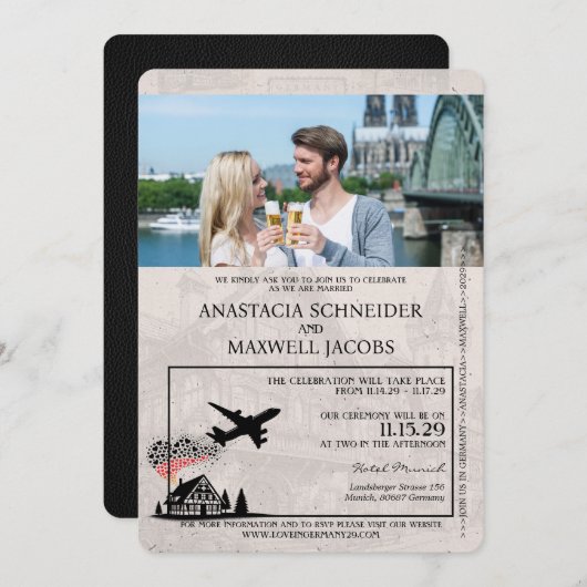 Einladung zum Hochzeitsausweis "Black Germany Pass (Vorne/Hinten)