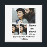 Einladung zum Hochzeitsfeiern 3 FotoCollage Magnet<br><div class="desc">Einladung Hochzeit Brauch 3 Foto Collage. Machen Sie eine einzigartige Hochzeitseinladung mit Ihren Fotos und ändern Sie die Namen und das Datum mit dieser Vorlage für die Hochzeit.</div>