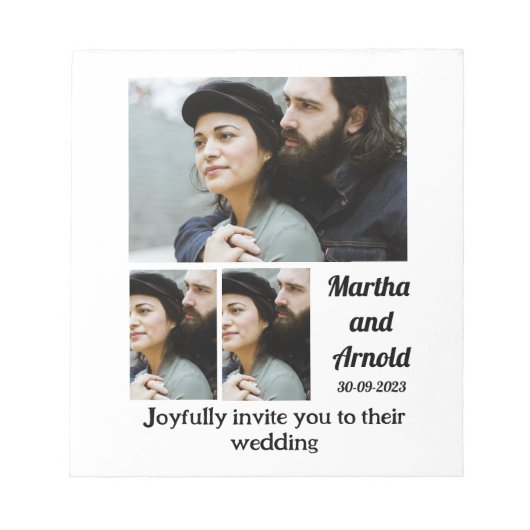 Einladung zum Hochzeitsfeiern 3 FotoCollage Notizblock (Vorderseite)