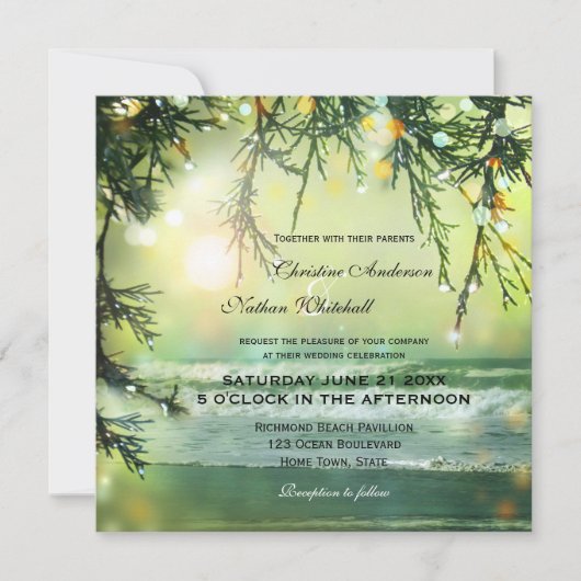 Einladung zum Hochzeitsfeiern am Strand (Vorderseite)