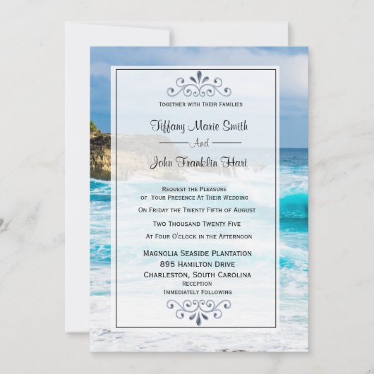 Einladung zum Hochzeitsfeiern am Strand (Vorderseite)