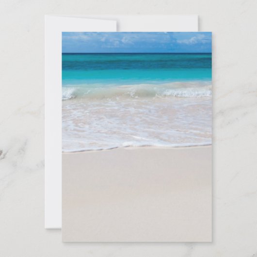 Einladung zum Hochzeitsfeiern am weißen Strand (Rückseite)