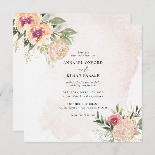 Einladung zum Hochzeitsfeiern auf dem Peony and Go (Vorne/Hinten)