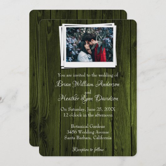 Einladung zum Hochzeitsfeiern aus grünem Holz (Vorne/Hinten)