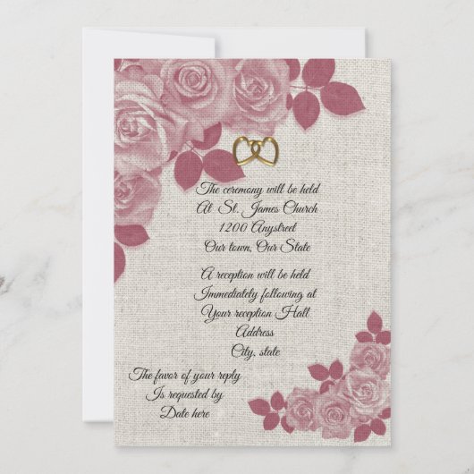 Einladung zum Hochzeitsfeiern Burgund Rose auf Lei (Rückseite)