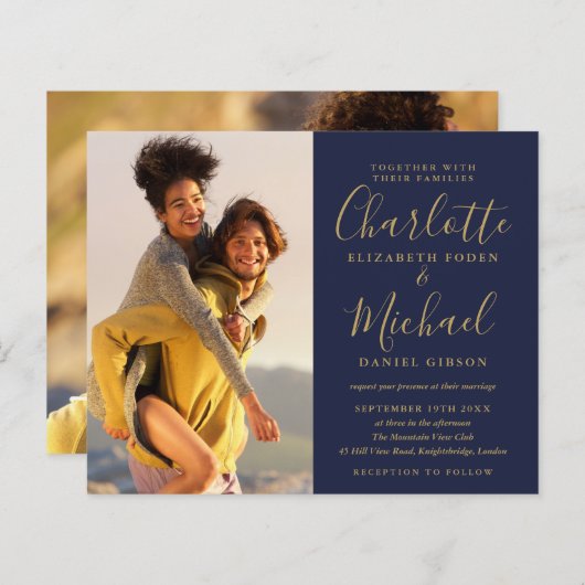 Einladung zum Hochzeitsfeiern für Navy Blue und Go (Vorne/Hinten)