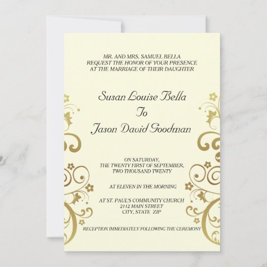 Einladung zum Hochzeitsfeiern - Goldene Wirbel und (Rückseite)