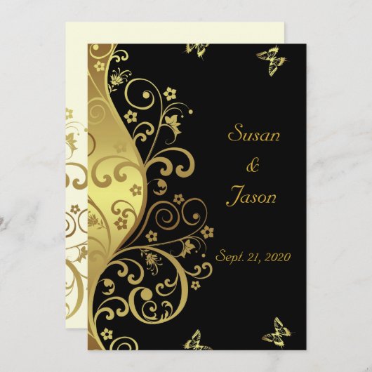Einladung zum Hochzeitsfeiern - Goldene Wirbel und (Vorne/Hinten)