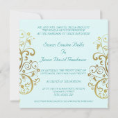 Einladung zum Hochzeitsfeiern - Goldene Wirbel und (Rückseite)