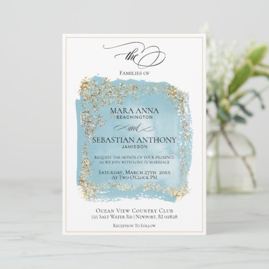 *~* Einladung zum Hochzeitsfeiern in antikem Blau- (Stehend Vorderseite)