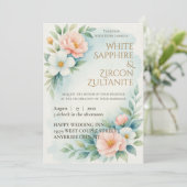 Einladung zum Hochzeitsfeiern in Blau und Blüte (Stehend Vorderseite)