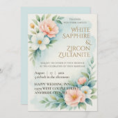 Einladung zum Hochzeitsfeiern in Blau und Blüte (Vorne/Hinten)