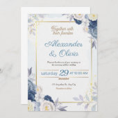 Einladung zum Hochzeitsfeiern in Blau und Gold (Vorne/Hinten)