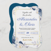 Einladung zum Hochzeitsfeiern in Blau und Gold (Vorne/Hinten)