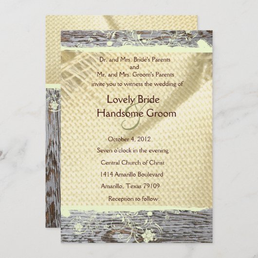 Einladung zum Hochzeitsfeiern in Burlap und Wood C (Vorne/Hinten)