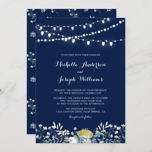 Einladung zum Hochzeitsfeiern in einem Navy & Gold (Vorne/Hinten)