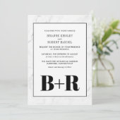 Einladung zum Hochzeitsfeiern in Marble Black & Wh (Stehend Vorderseite)