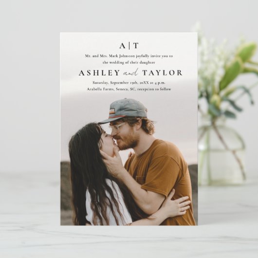 Einladung zum Hochzeitsfeiern in Monogram-Fotos (Stehend Vorderseite)