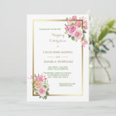 Einladung zum Hochzeitsfeiern in Rosa Goldrahmen (Stehend Vorderseite)