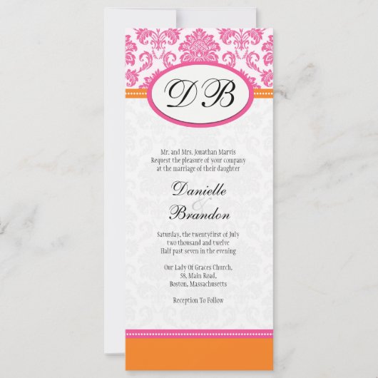 Einladung zum Hochzeitsfeiern in Rosa und Orange D (Vorderseite)