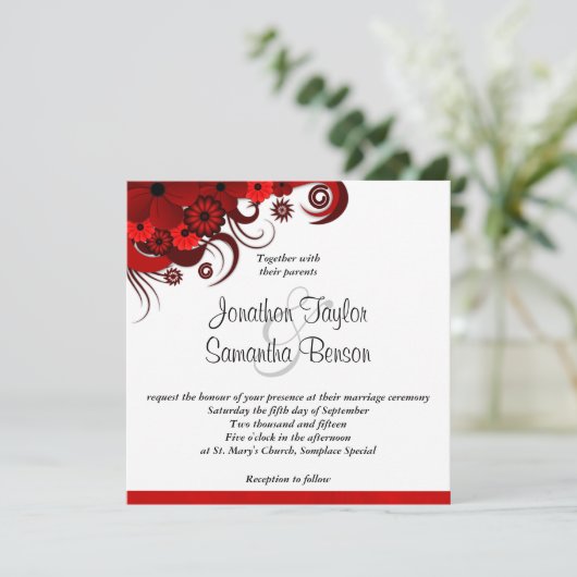 Einladung zum Hochzeitsfeiern in Rot und Weiß (Stehend Vorderseite)