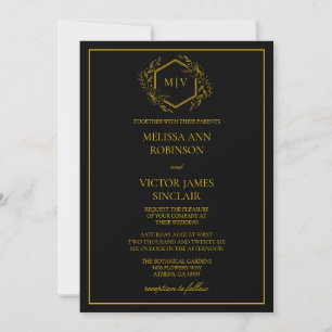 Einladung zum Hochzeitsfeiern in Schwarz-Gold-Mono