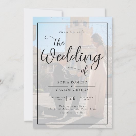 Einladung zum Hochzeitsfeiern in Skript-Foto (Vorderseite)