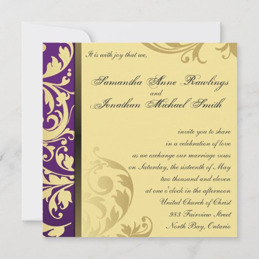 Einladung zum Hochzeitsfeiern Lila Goldschimmer (Rückseite)