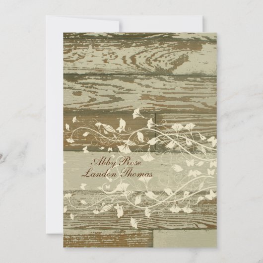 Einladung zum Hochzeitsfeiern mit alten Holzflüsse (Rückseite)