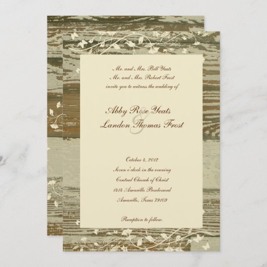 Einladung zum Hochzeitsfeiern mit alten Holzflüsse (Vorne/Hinten)