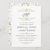 Einladung zum Hochzeitsfeiern mit antikem Gold Blü (Vorne/Hinten)