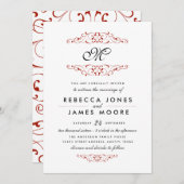 Einladung zum Hochzeitsfeiern mit antikem Rot-Blüh (Vorne/Hinten)