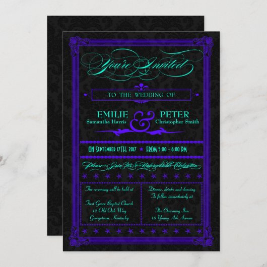 Einladung zum Hochzeitsfeiern mit Aquamarinem und  (Vorne/Hinten)