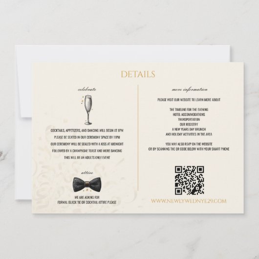 Einladung zum Hochzeitsfeiern mit Black & Gold Sil (Rückseite)