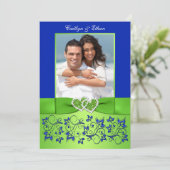 Einladung zum Hochzeitsfeiern mit blauem, grünem F (Stehend Vorderseite)