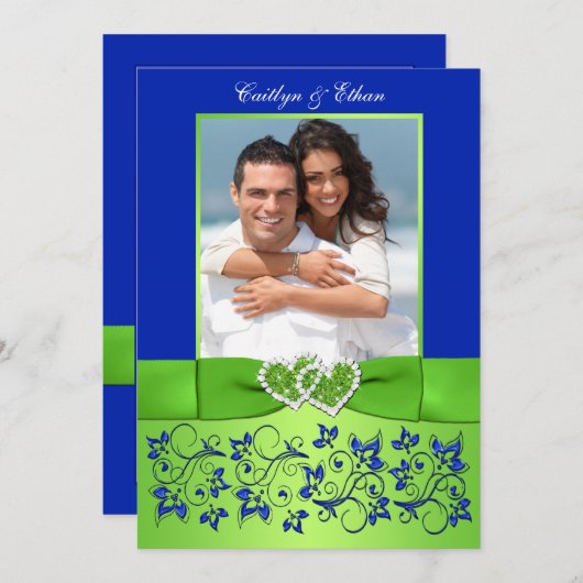 Einladung zum Hochzeitsfeiern mit blauem, grünem F (Vorne/Hinten)