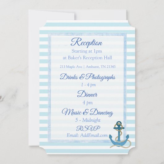 Einladung zum Hochzeitsfeiern mit blauem Streifen (Rückseite)