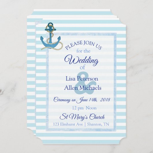 Einladung zum Hochzeitsfeiern mit blauem Streifen (Vorne/Hinten)