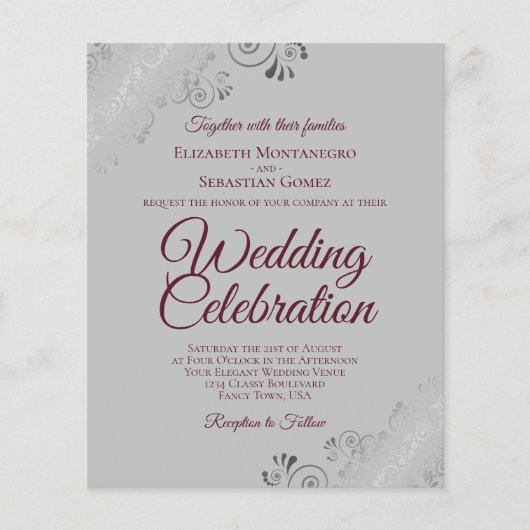 Einladung zum Hochzeitsfeiern mit Burgund auf Gray (Vorderseite)