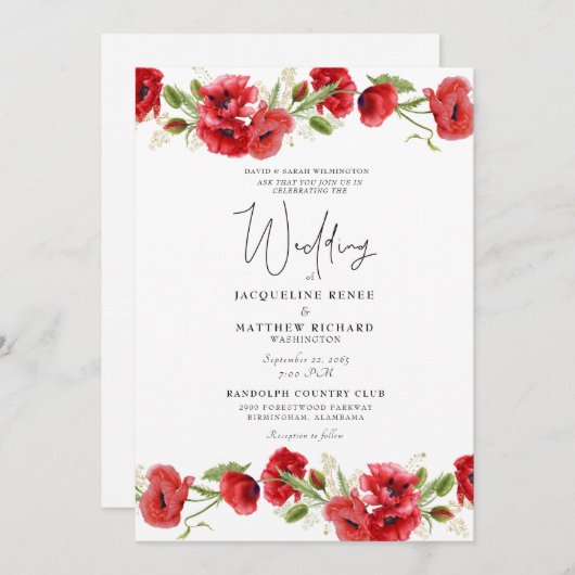 Einladung zum Hochzeitsfeiern mit farbenfroher Rot (Vorne/Hinten)