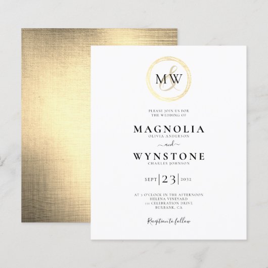 Einladung zum Hochzeitsfeiern mit Gold Monogram (Vorne/Hinten)