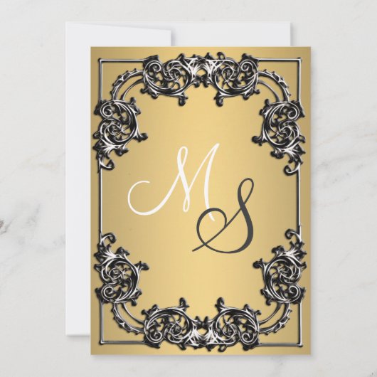 Einladung zum Hochzeitsfeiern mit Gold und Schwarz (Rückseite)