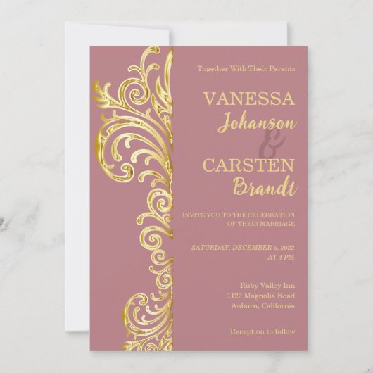 Einladung zum Hochzeitsfeiern mit Gold Wappen (Vorderseite)