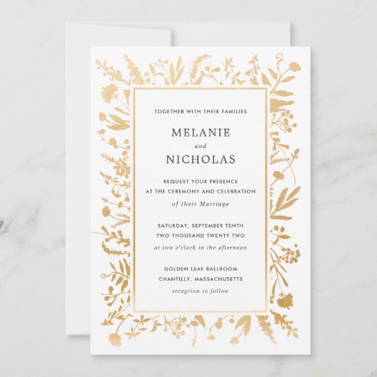 Einladung zum Hochzeitsfeiern mit Gold Wildblume (Vorderseite)