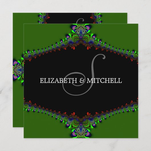 Einladung zum Hochzeitsfeiern mit grünem Fraktal (Vorne/Hinten)