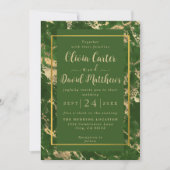 Einladung zum Hochzeitsfeiern mit grünem und golde (Vorderseite)