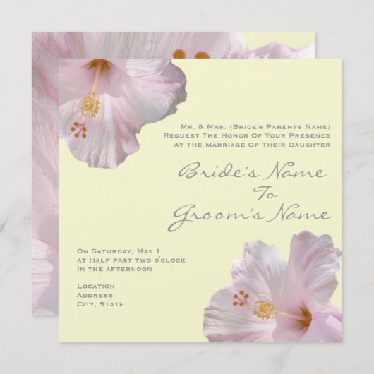 Einladung zum Hochzeitsfeiern mit hellrosa Hibisku (Vorne/Hinten)