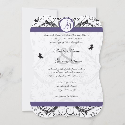 Einladung zum Hochzeitsfeiern mit Lila Damaske (Rückseite)